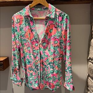 Lilly Pulitzer Marlena Pink & Green Floral Button-Down Shirt